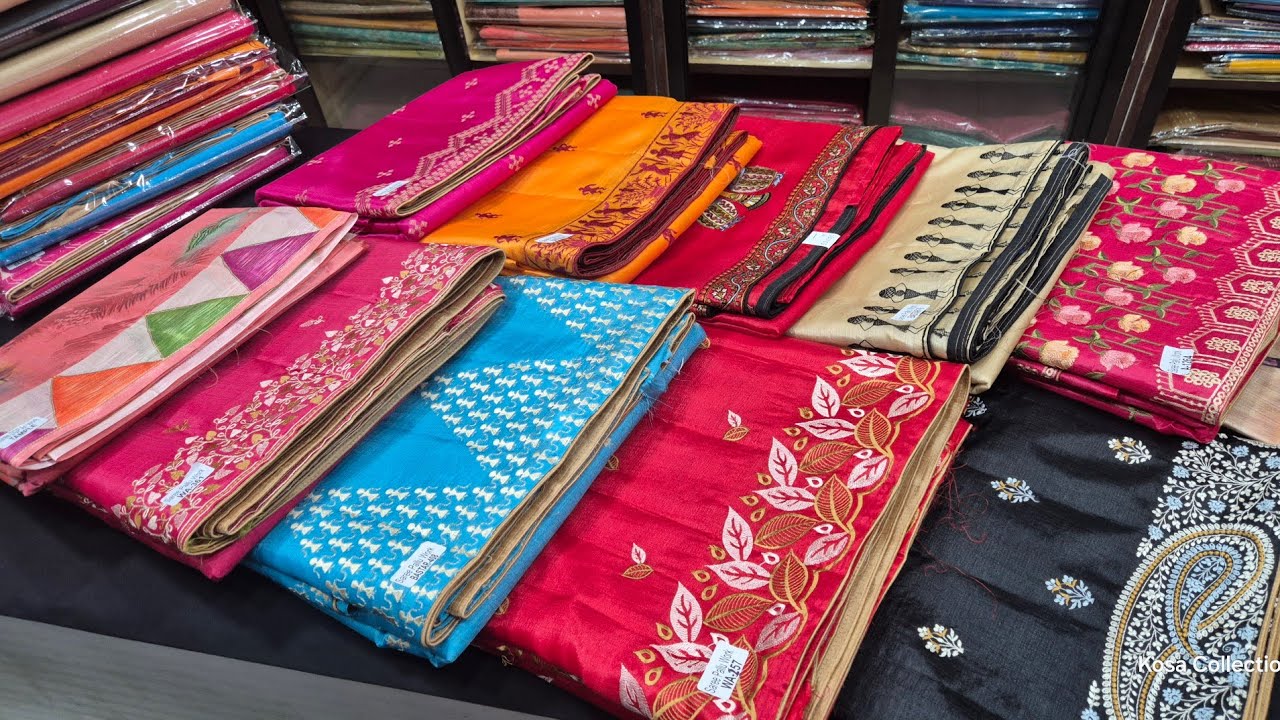 Semi Kosa Silk Saree All Different Designs Stunning Thread Embroidery & Human Figure Work & Print