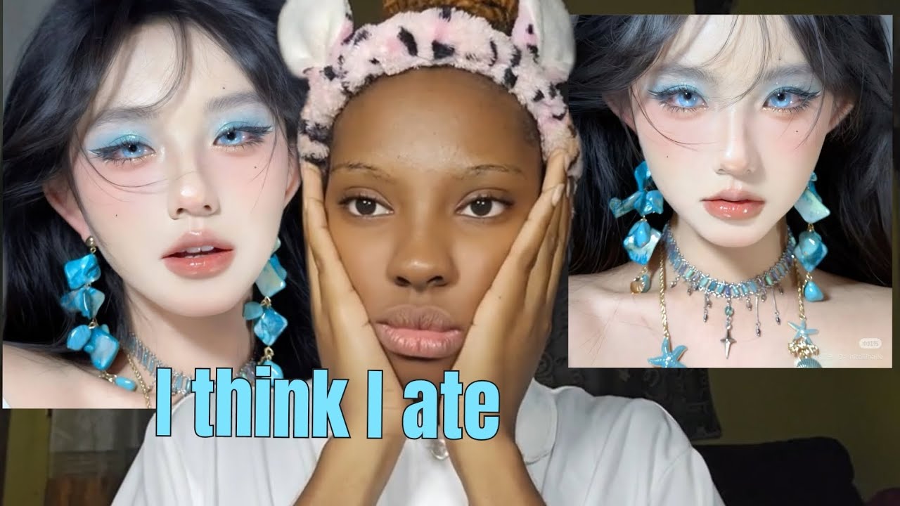 СИНИЙ МАКИЯЖ DOUYIN НА ЧЕРНОЙ ДЕВУШКЕ 💙👩🏿‍🦱