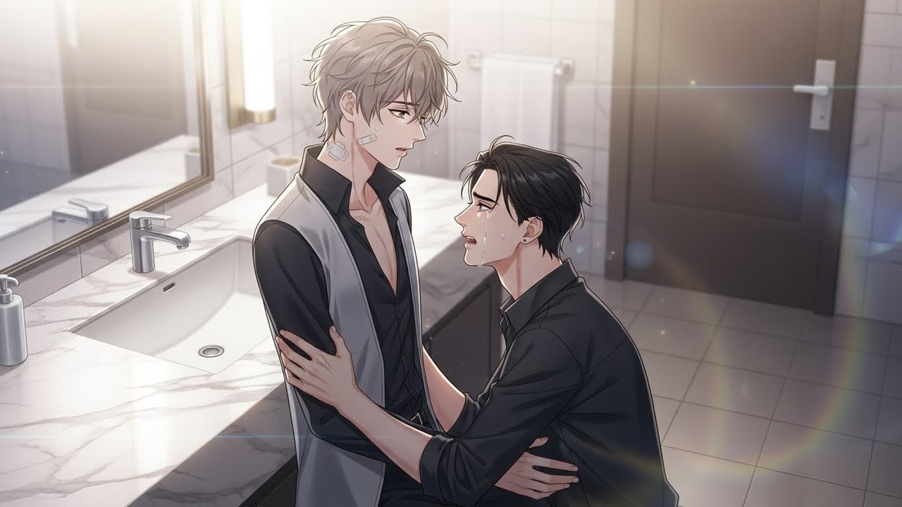 Omega idol's heat; rival locks bathroom, begs pheromones kneeling.