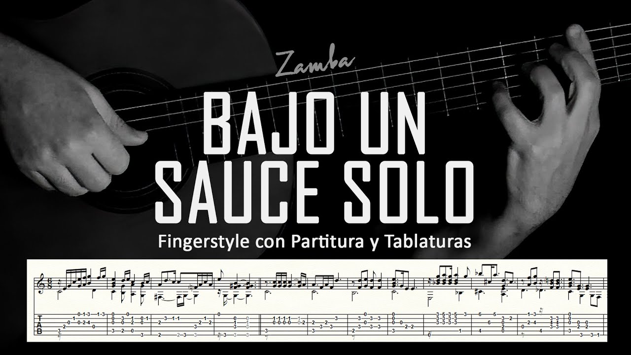 Bajo un sauce solo (zamba) ▶ Guitarra solista fingerstyle + partitura/tablatura