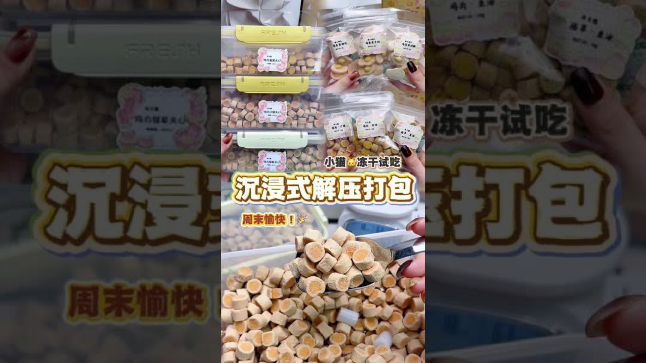 打包小猫咪的美味冻干～ 周末愉快！！#沉浸式 #打包 #解压 #治愈 #宠物
