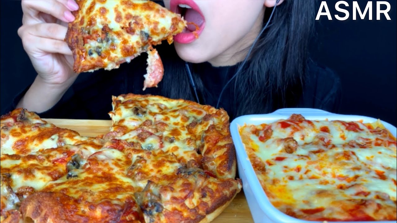 ASMR domino's pizza pepperoni + Lasagna | Mukbang (Eating Sounds)