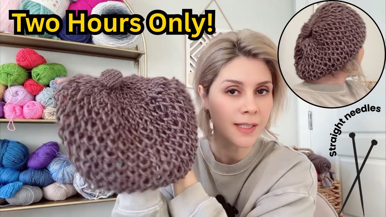 Два часа, две спицы, один уютный берет 😍 (прямые спицы)
