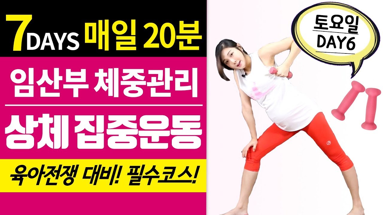 [임산부운동 20분] 7일간의 체중관리 - 상체운동/팔뚝살빼는운동 임신중기 16-35주