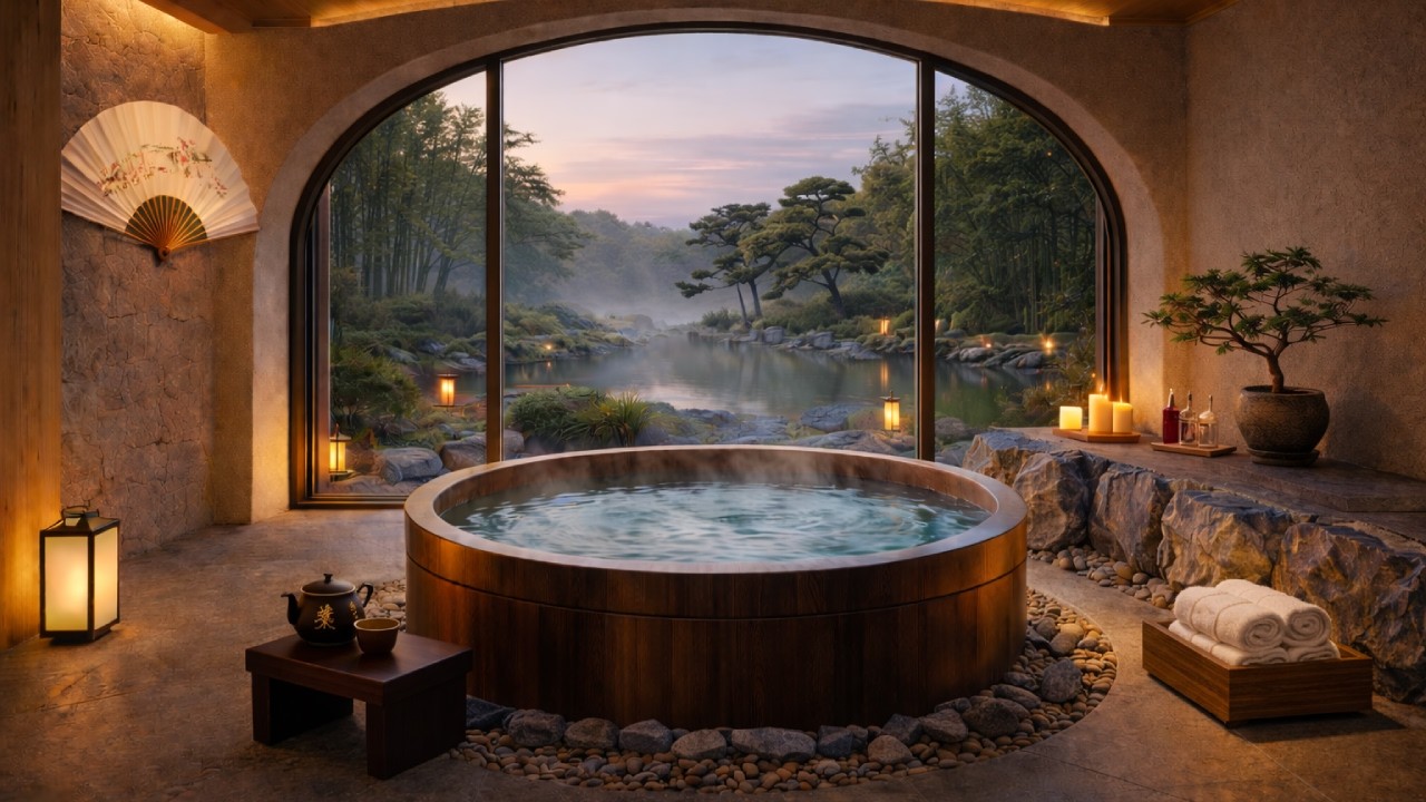 432Hz Deep Sleep Music 🪷 Relaxing Japanese Spa Bath Ambience for Meditation & Healing (8 Hours)