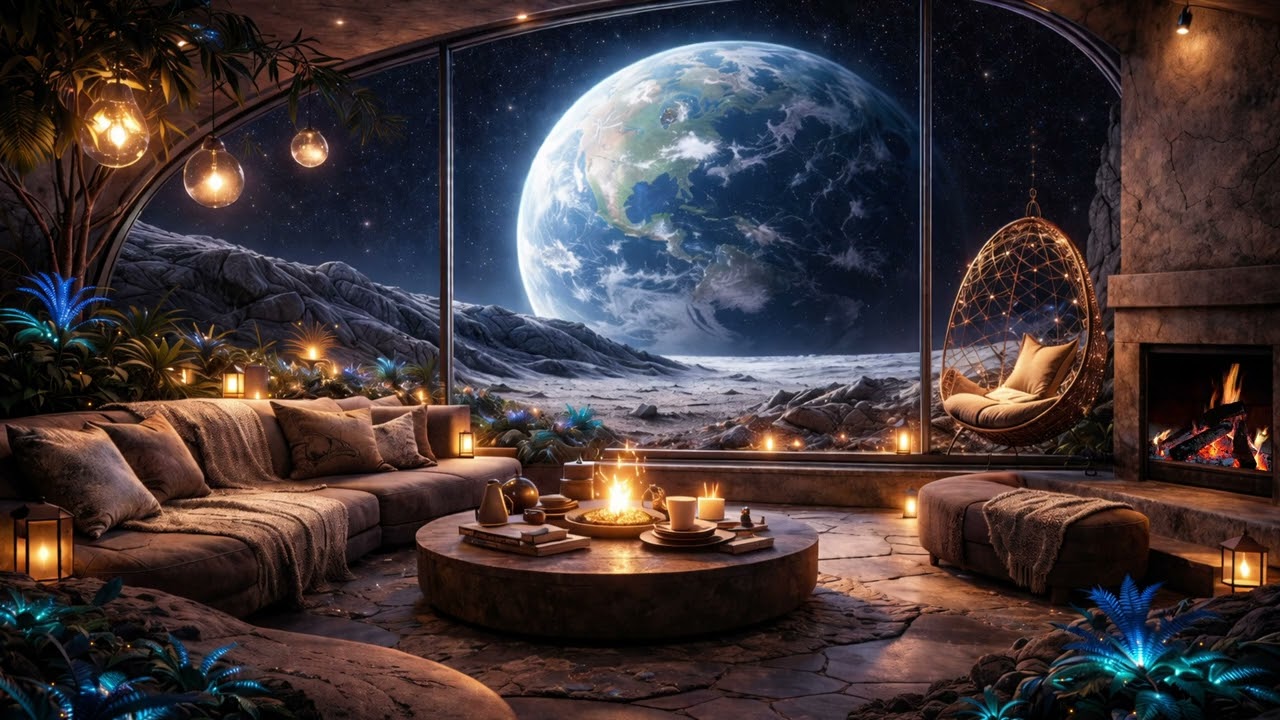 Living on the Moon with a View of Earth 🌌 4K Space Ambience