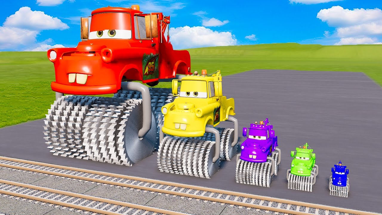 Big & Small McQueen Mater Saw Wheels vs Train Thomas | BeamNG.drive