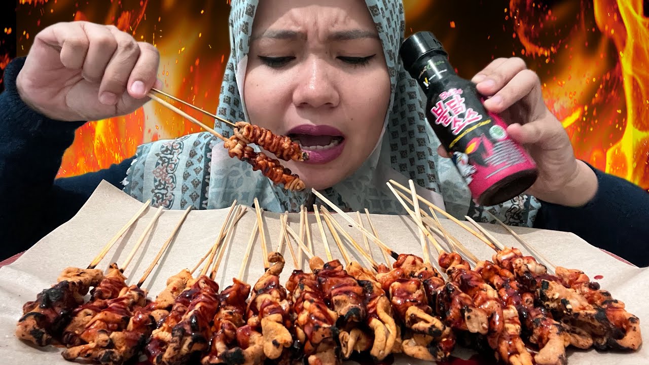 MUKBANG SATE USUS AYAM SAOS SAMYANG‼️PEDESNYA NYELEKIT