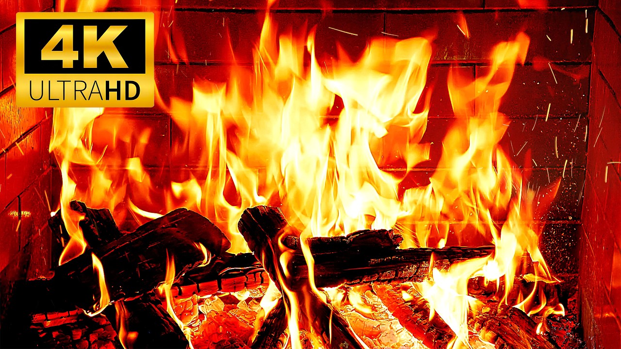 🔥 Cozy 4K Fireplace Ambience 🔥 Relaxing Fireplace with Crackling Fire Sounds & Wooden Hearth