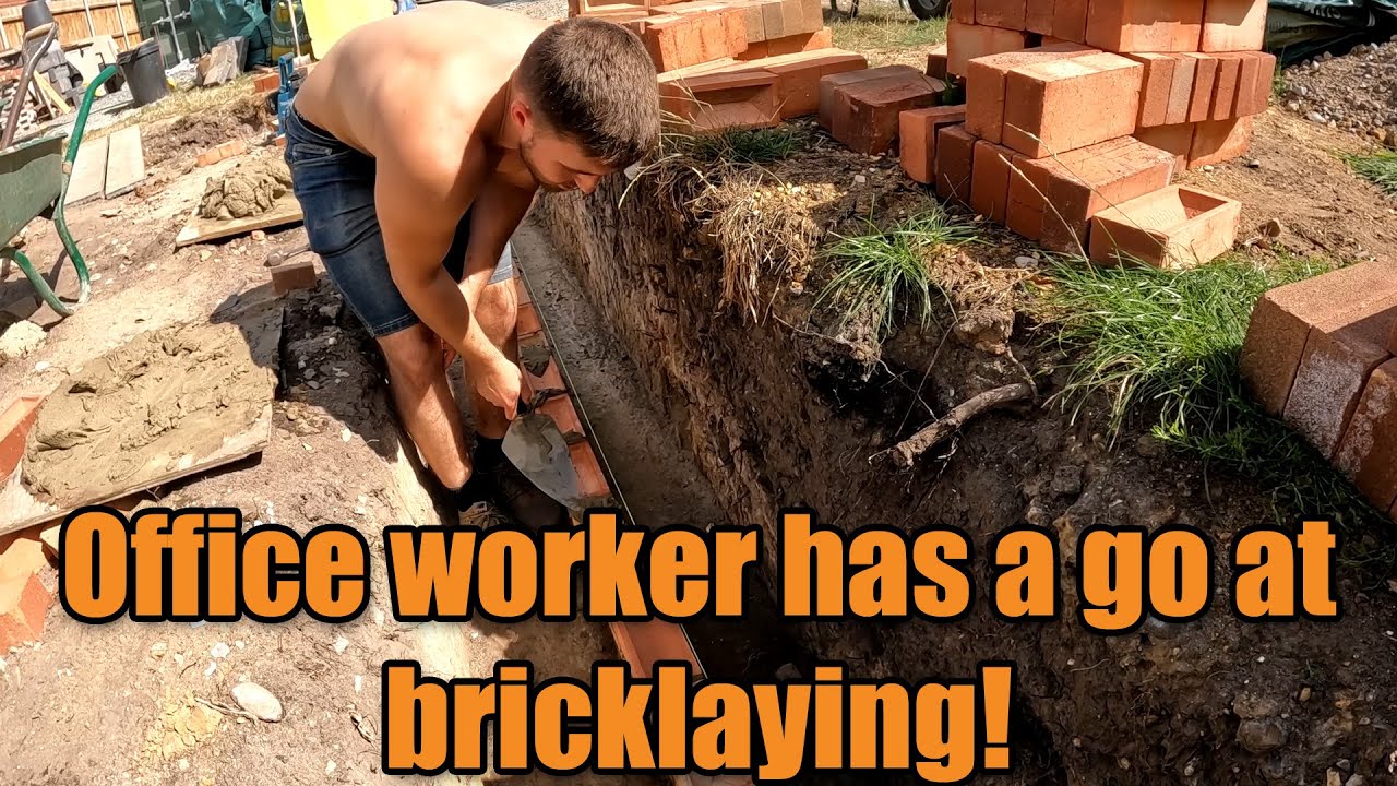 Apprentice's first time bricklaying in the footings!