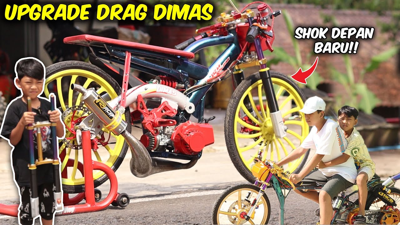 UPGRADE SEPEDA DRAG DIMAS! EXPERIMEN DRAG SEPEDA DIPASANG SHOCK DAN AS MOTOR, DRAG SATRIO KEMBAR