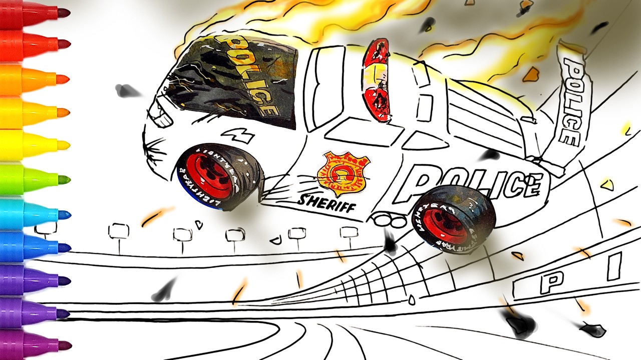 Lightning McQueen Police Car Crash! 🚓💥CARS 3 2.0 TOON Drawing & Coloring Pages | Tim Tim TV