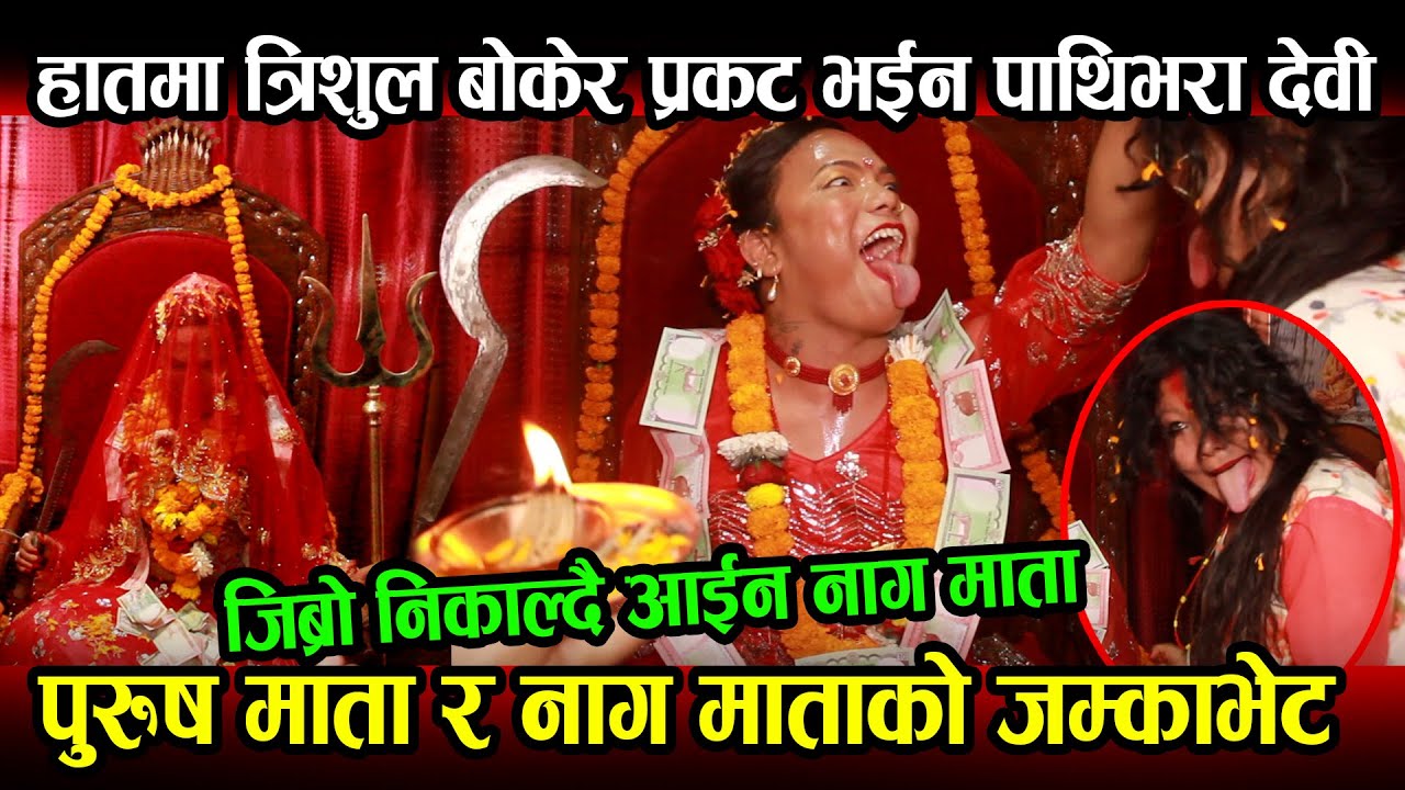 पुरुष माता र नाग माताको जम्काभेट,हातमा त्रिशुल बोकेर प्रकट भईन पाथिभरा देवी,जिब्रो निकाल्दै नाग माता