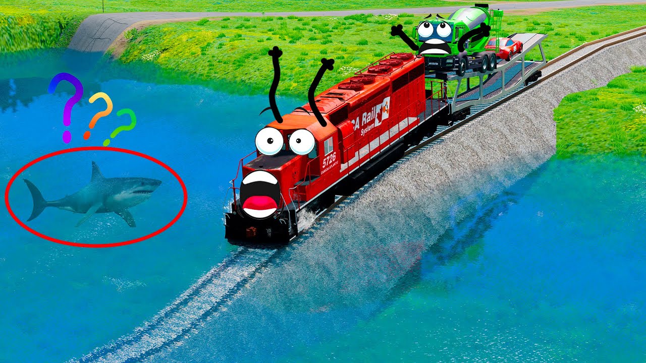 Red Train VS Deep Water - Cars Rescue - BeamNG.Drive
