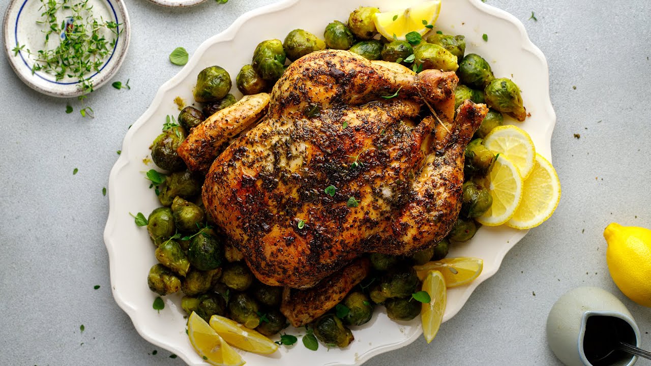 Keto Whole Roast Herb Chicken [with Brussels Sprouts]