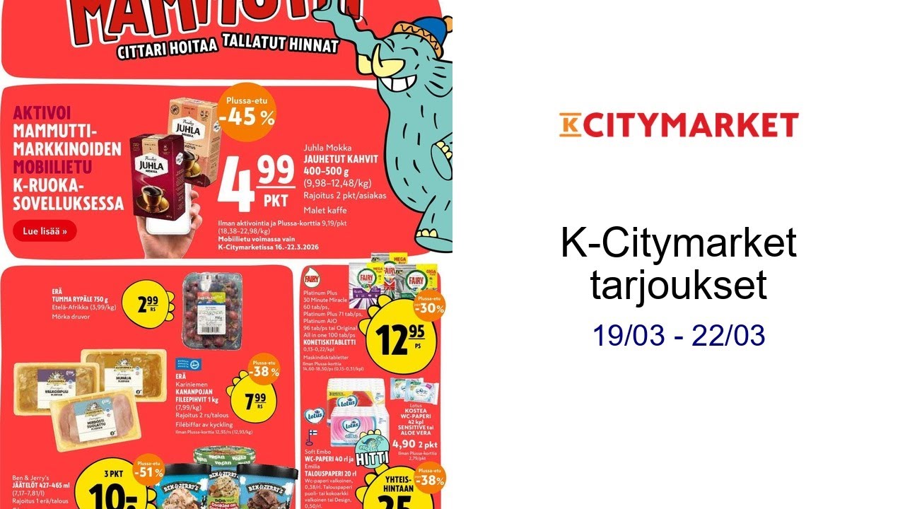 K-Citymarket tarjoukset 19/03 - 22/03