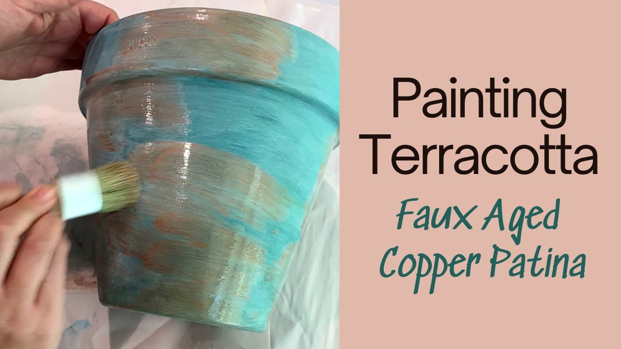 Painting terracotta pots - DIY Faux Aged Copper Patina Planters