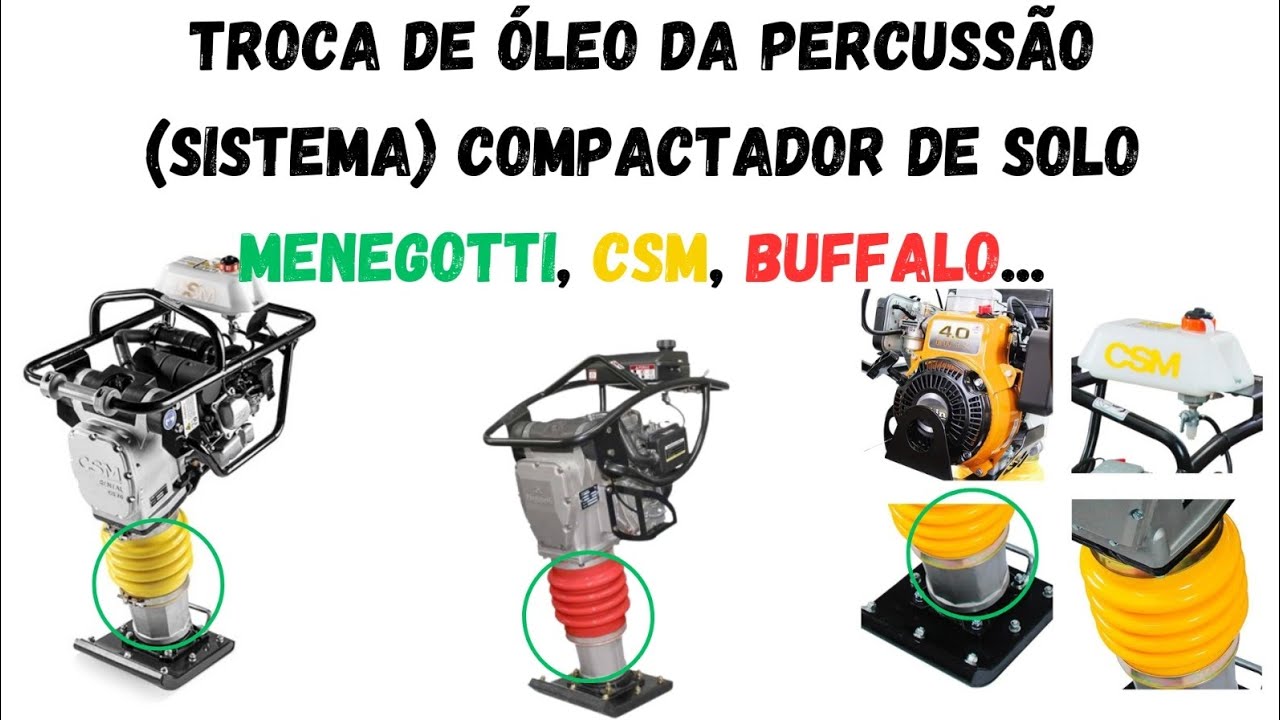 Troca de óleo da percussão compactador de solo Menegotti, CSM,  Bufallo, etc