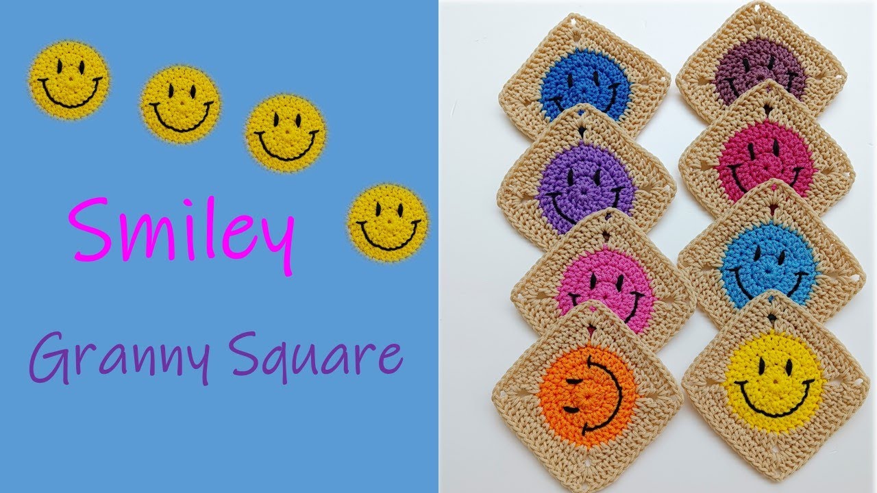 Granny Square EP.8 🥰Easy Smiley Granny Square ถักแผ่นสี่เหลี่ยมหน้ายิ้ม ง่ายมากค่ะ #nareehandmade