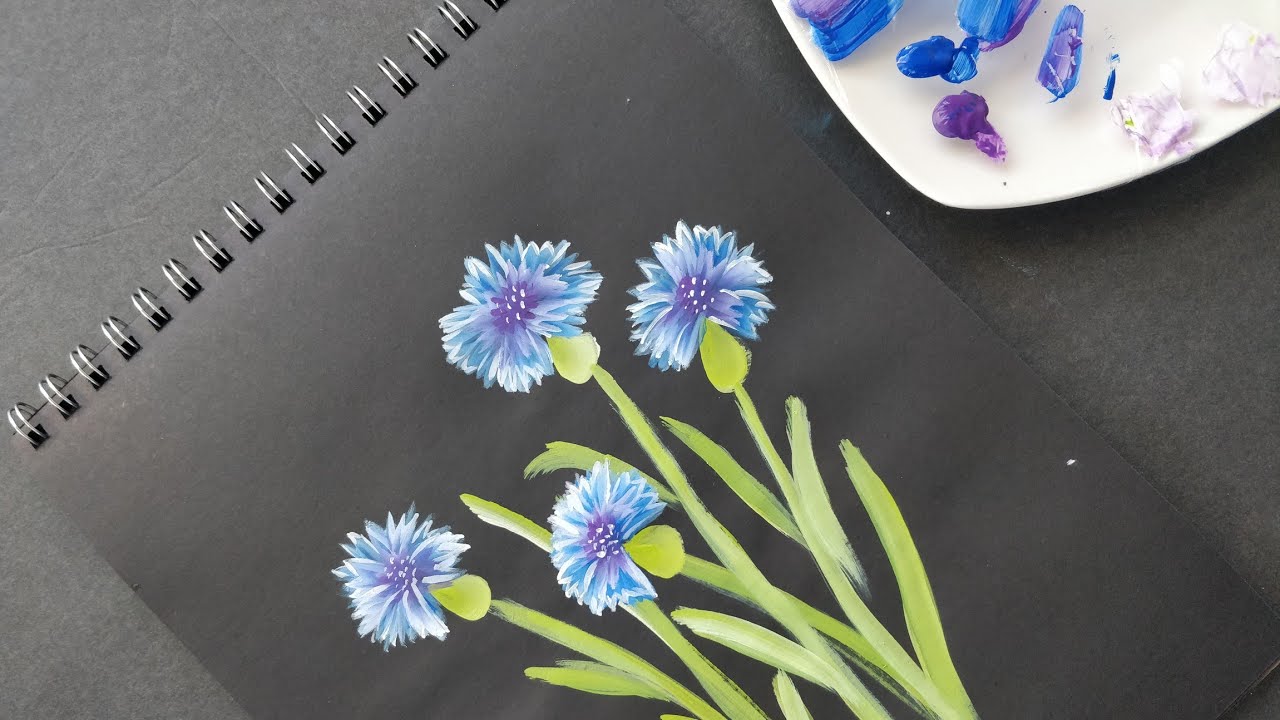 One Stroke Painting Corn Flower| Painting corn flowers
