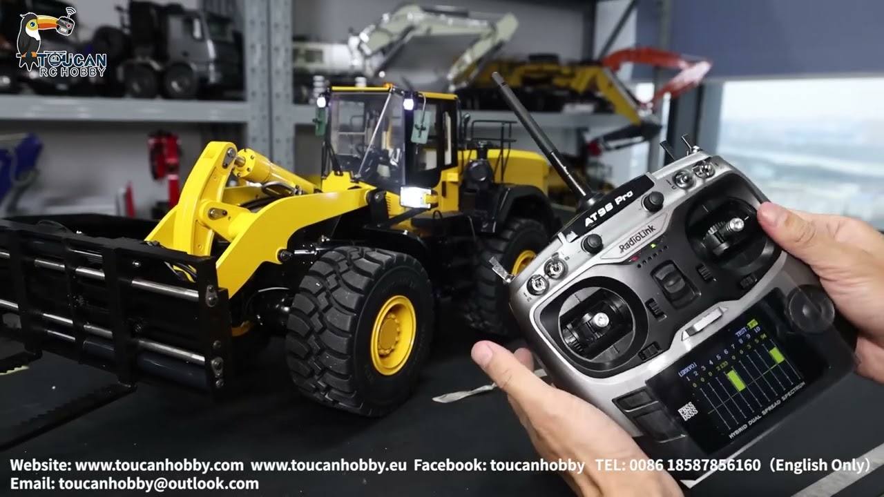 How to operate 1/14 RC Loader WA480, diff lock, quick release,hydraulic fork. light & sound.