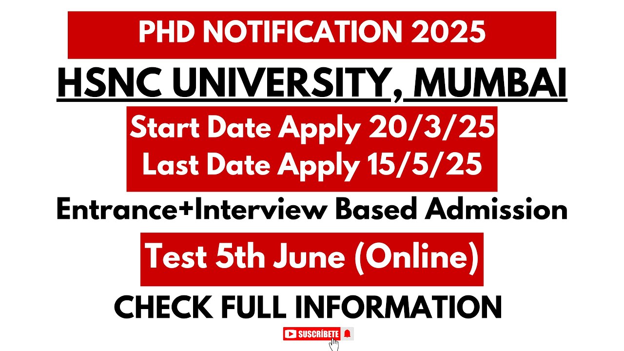 HSNC University Mumbai PHD Admission 2025/ State University Notification Update/ Online Examination/