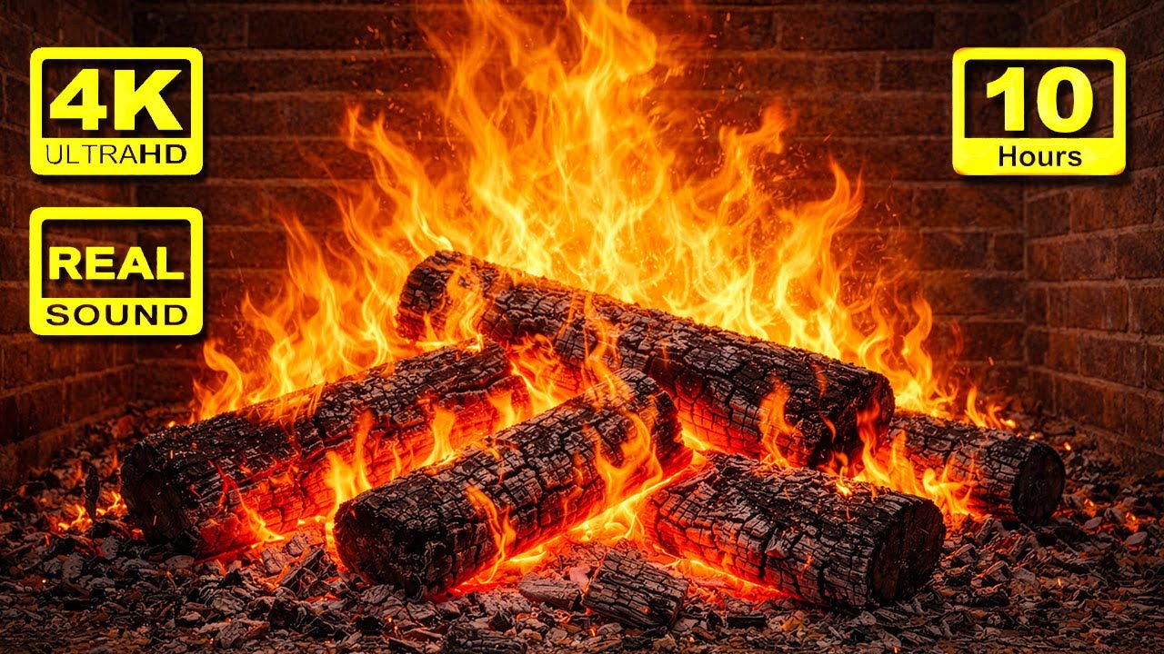 4K HD Fireplace - Real Sound 10 Hours