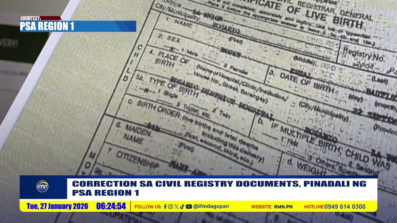 CORRECTION SA CIVIL REGISTRY DOCUMENTS, PINADALI NG PSA REGION 1