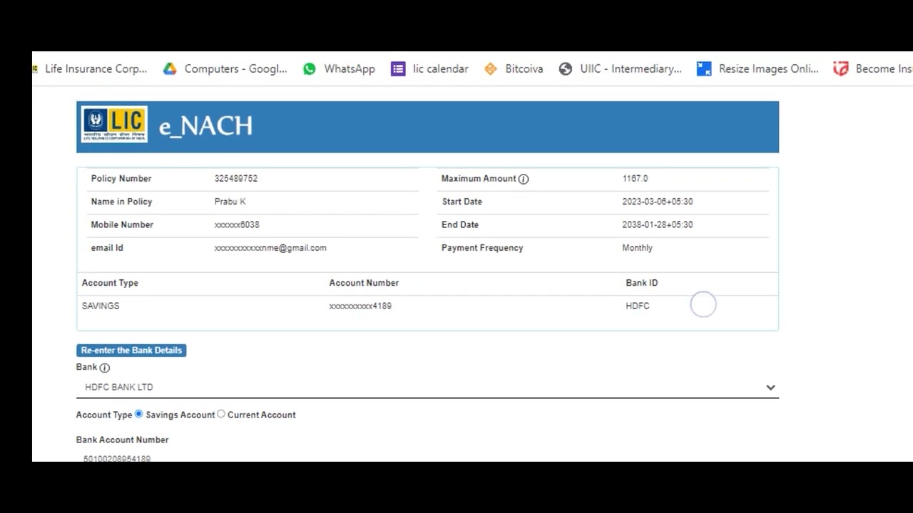 Lic E-nach step by step process explain in tamil