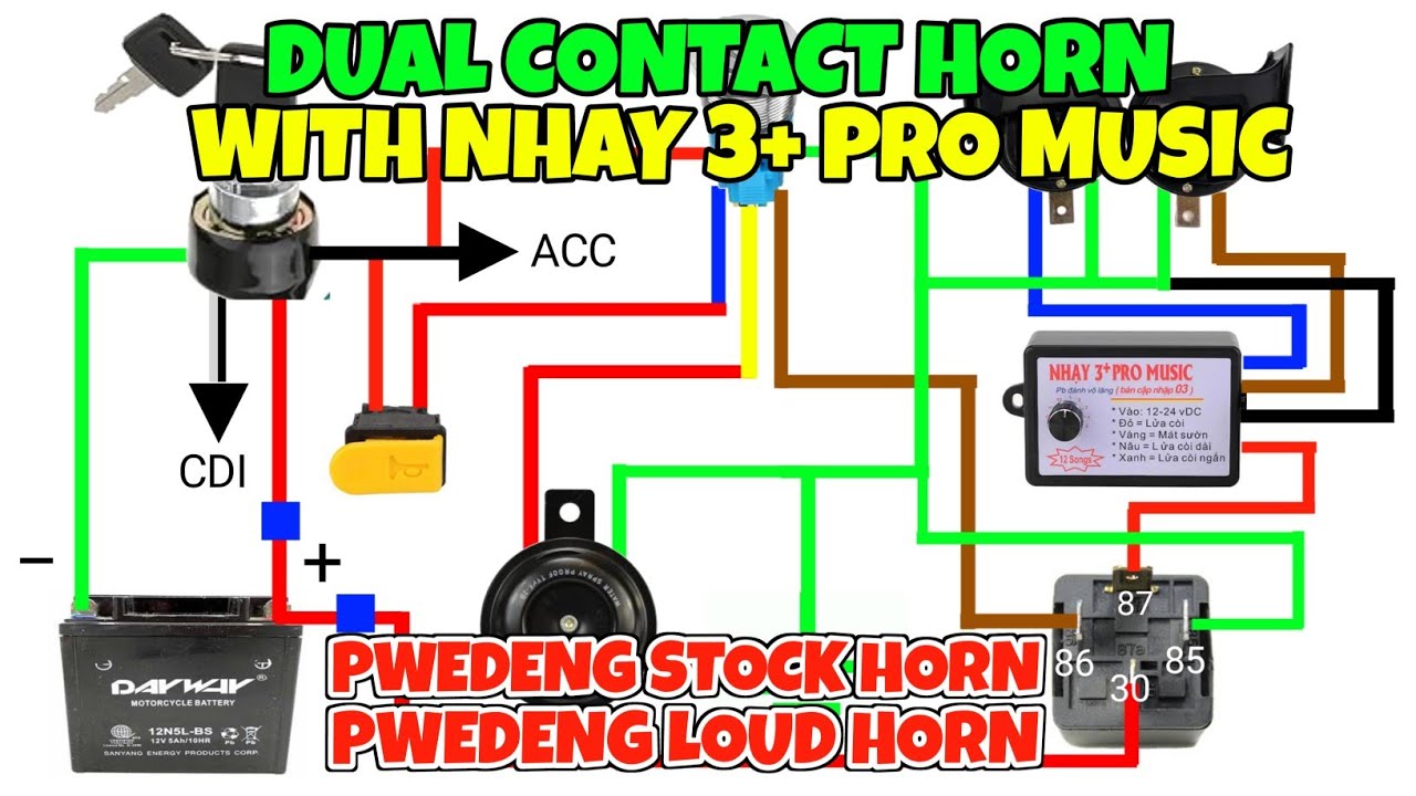DOUBLE CONTACT HORN WITH NHAY 3 PRO MUSIC | STOCK HORN NA PWEDE MAGING LOUD HORN
