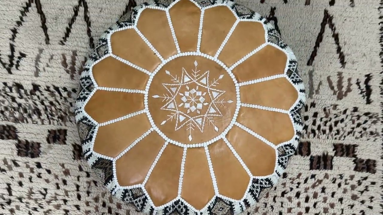 Kechart - Moroccan handmade floor ottoman, classic footstool, Moroccan pouf cover, traditional chair