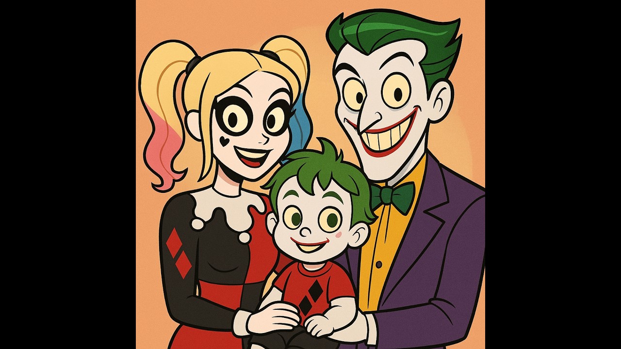 Joker & HarleyQuinn Family Pic pixel art line art
