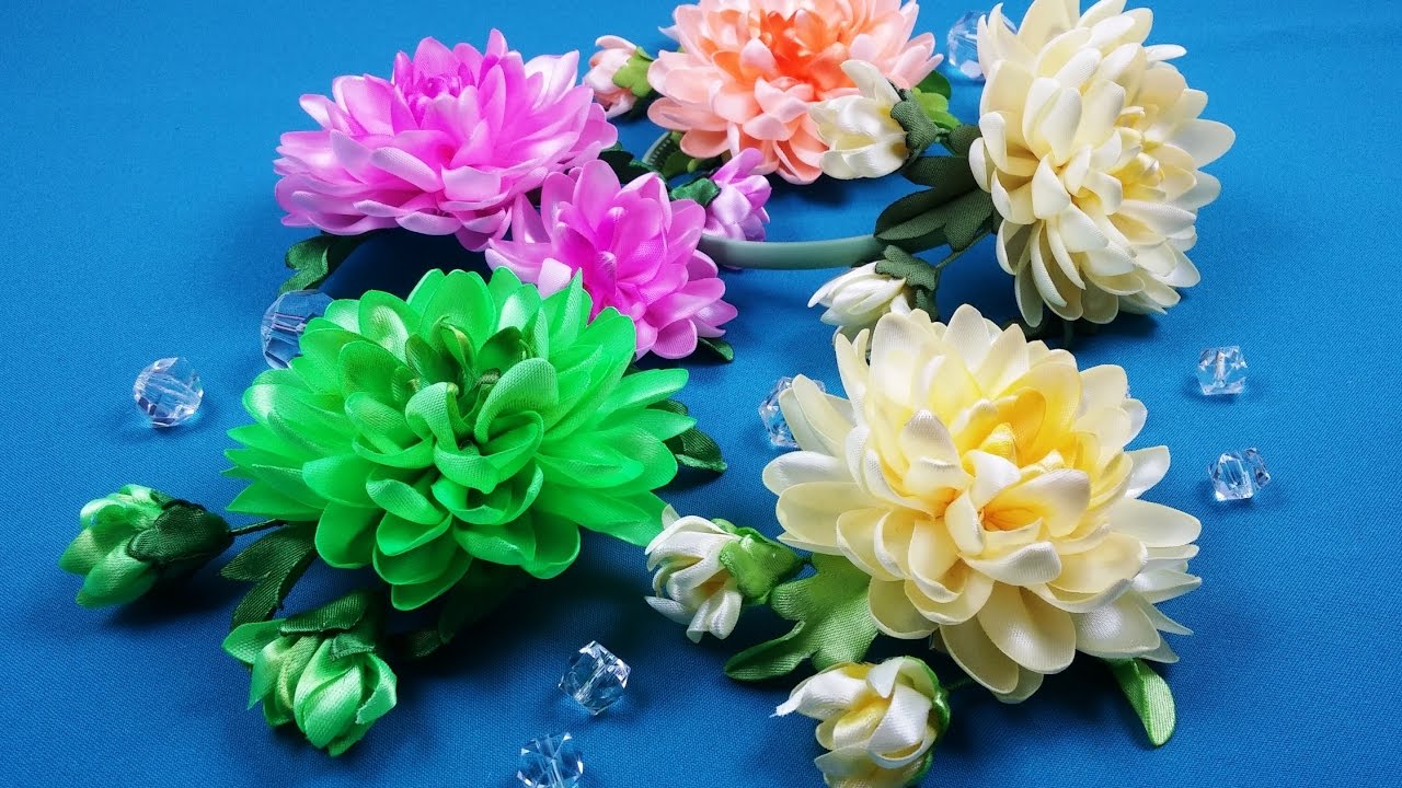 Ribbons Chrysanthemums/Crisantemos de cintas/Хризантемы из лент