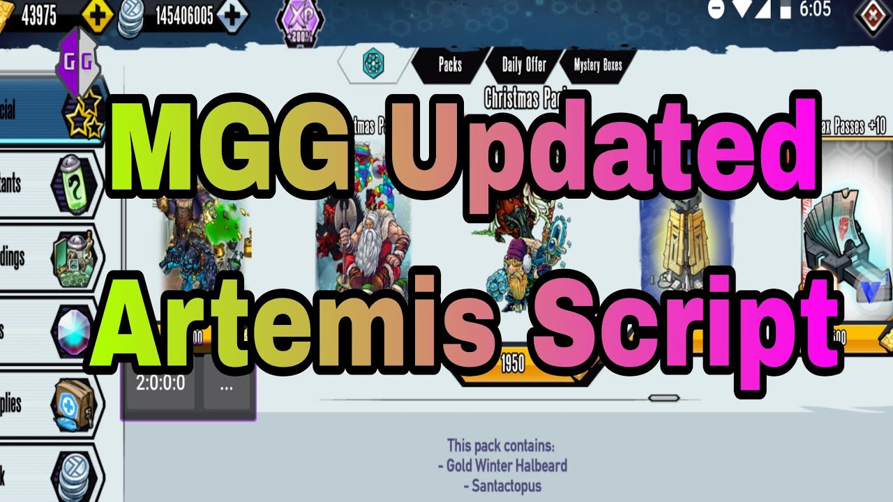 MGG Updated Artemis Script (Unlock Change Reactor, Gold Forge,Mutant Packs,Exclusive Boxes and More)