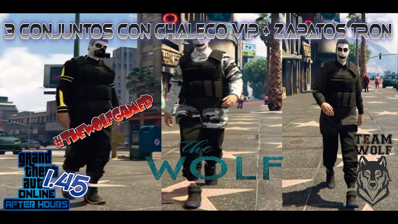 3 CONJUNTOS MODEADOS CON CHALECO VIP + ZAPATOS TRON - MODO CREADOR - GTA V 1.45  (PS4-XB1-PC)