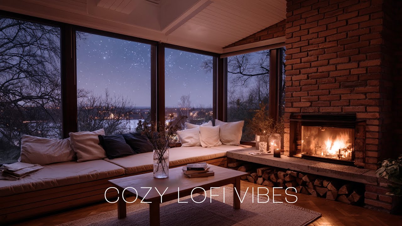 Warm Fireplace Night View LoFi 🌙 | Calm Beats for Study, Focus & Reading