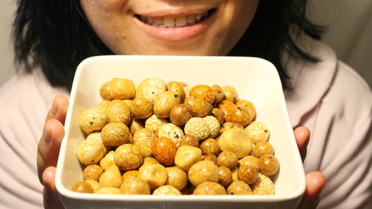 ASMR Eating Crunchy Peanut Cracker Balls 3D Sounds ScorpioAnnYT