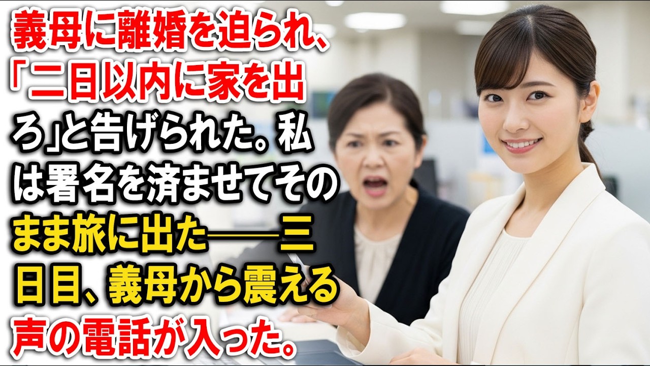 義母に離婚を迫られ、「二日以内に家を出ろ」と告げられた。私は署名を済ませてそのまま旅に出た——三日目、義母から震える声の電話が入った。【静かな復讐】【家族の裏切り】