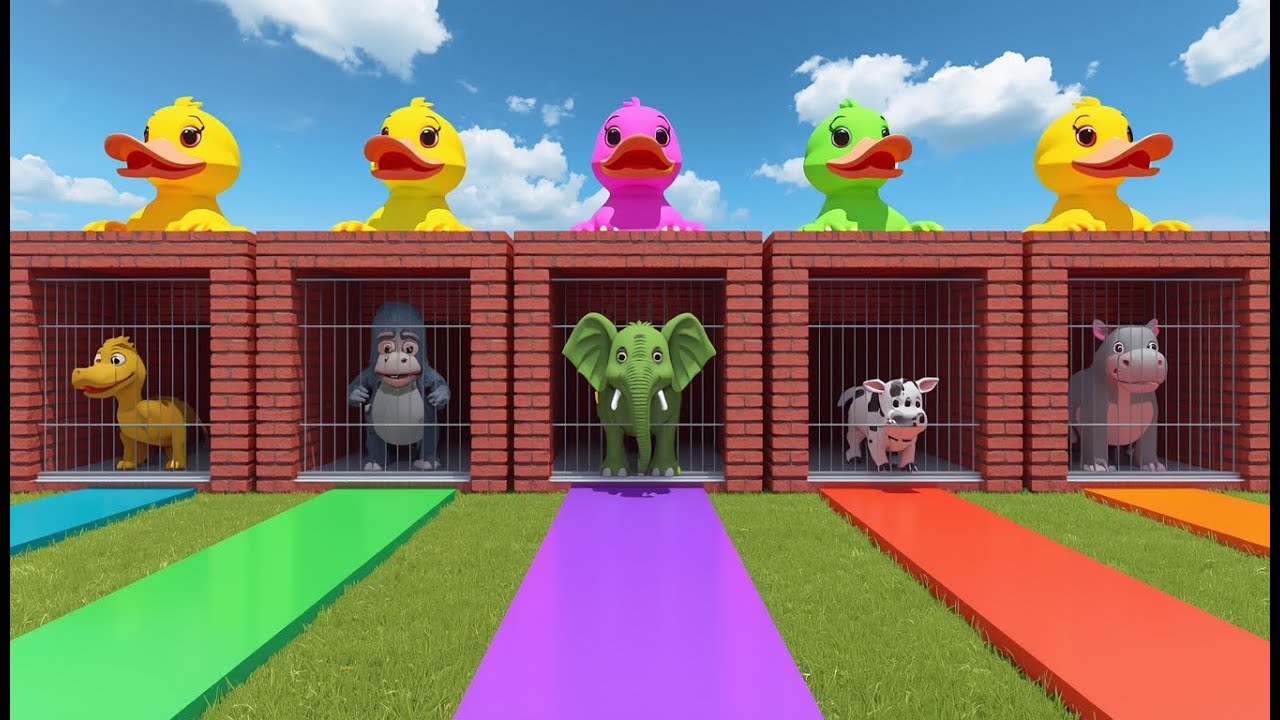 Long Slide Game with Cow Elephant Gorilla Hippopotamus Tiger 3d Animal Game Funny 3d Animals