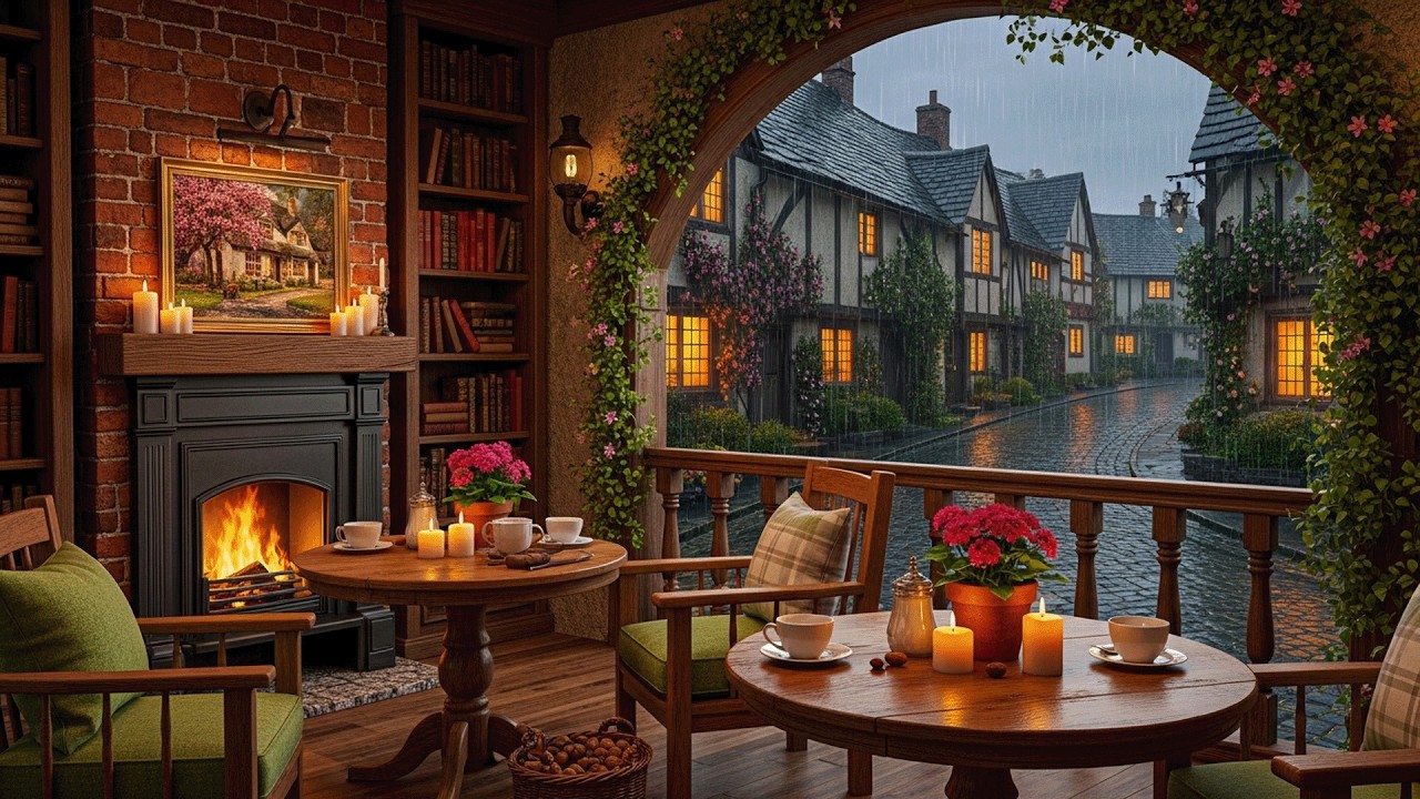 Rainy Afternoon in a Cozy Cafe 🌧️ Soft Piano and Fireplace Ambience