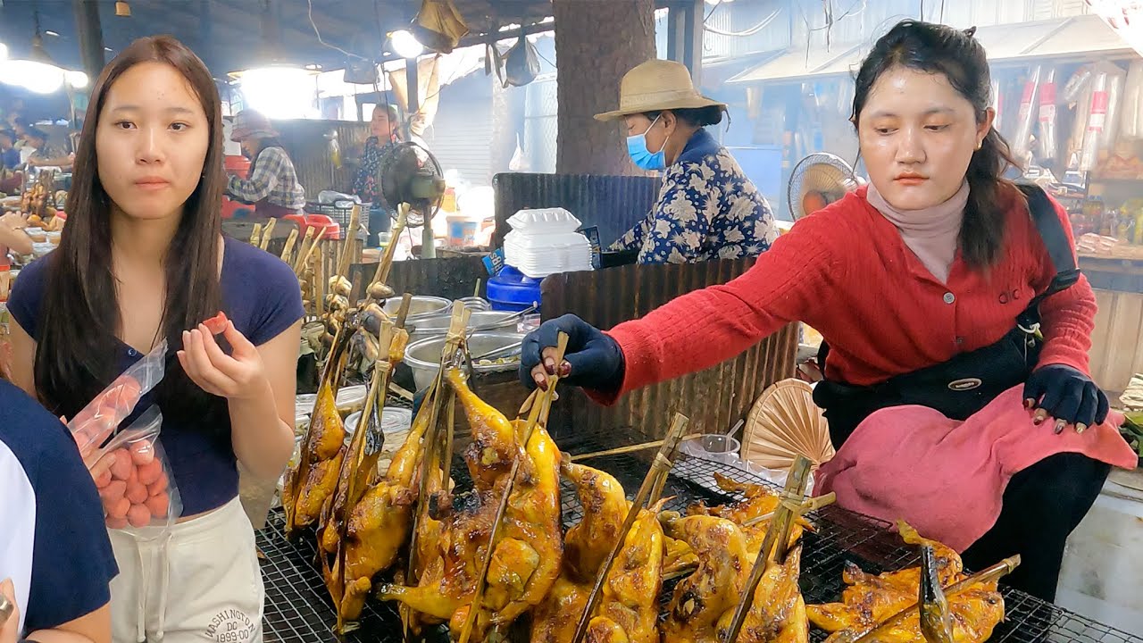 Real Cambodian Countryside Street Food - Amazing Grilled Frogs and Chicken at Udong Resort