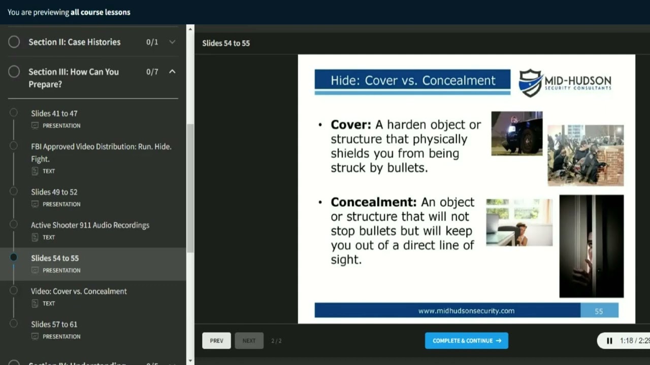 Online Active Shooter Training: Preview Section III - Cover vs  Concealment (Now Only $50.00)