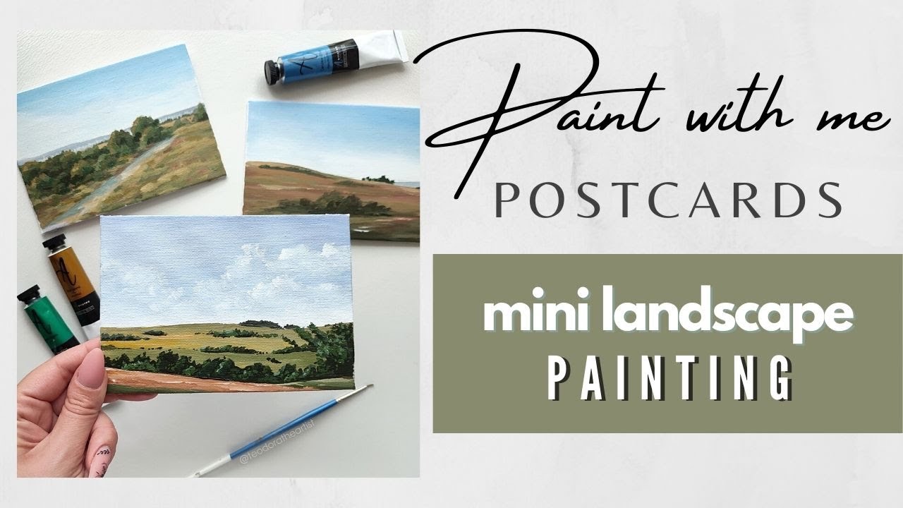 PAINT WITH ME Acrylic Landscape on Mini Canvas Postcard | Easy Countryside Painting 🌳🌾🌄
