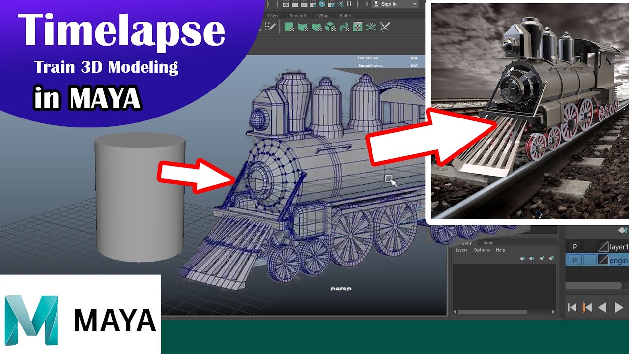 Old Engine train 3D modeling in MAYA  timelapse | Autodesk MAYA