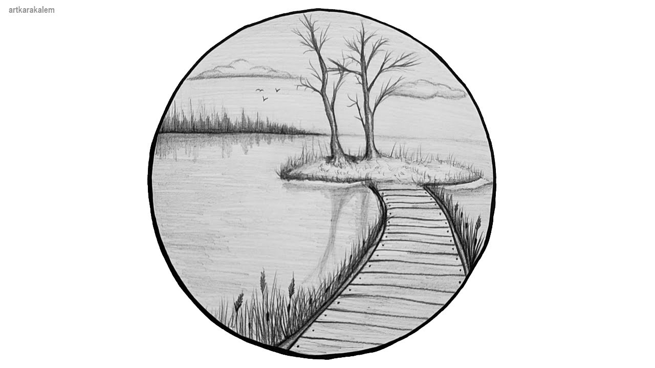 Kolay Karakalem Manzara Çizimi | Manzara Resimleri Nasıl Çizilir