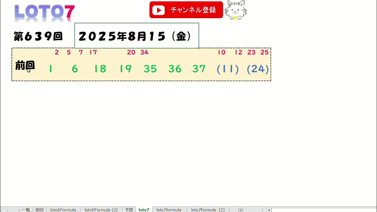 予想数字 第639回 LOTO7 ロト7 2025年8月15日 (金) HiromiTV