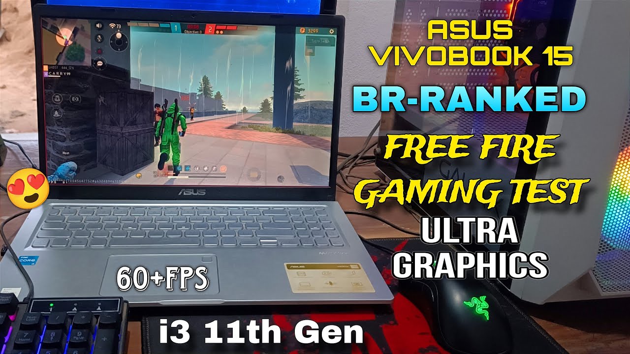 ASUS VIVOBOOK 15 FREE FIRE BR- RANKED GAMEPLAY TEST || i3 11th gen || 30k LAPTOP 😍 90 FPS🔥