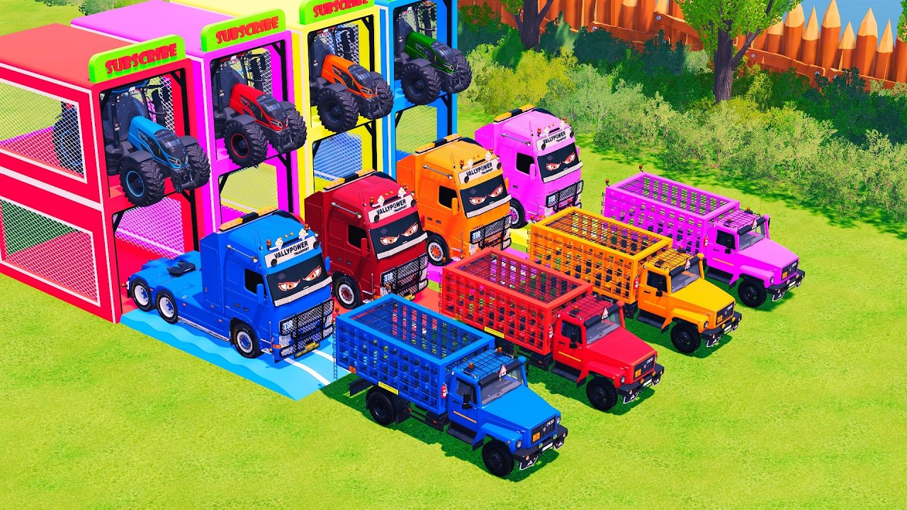 Transport with Colors - ALL MIXER TRUCK WITH DOUBLE FLATBED TRAILER TRUCK & TRACTOR! FS22 #95