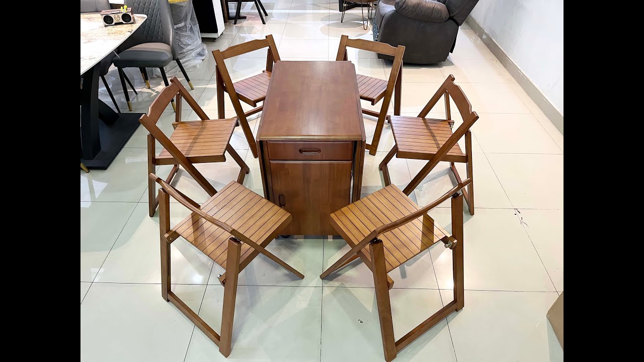 Bàn ăn thông minh xếp gọn 6 ghế màu nâu óc chó - Liên hệ: 096 197 1675