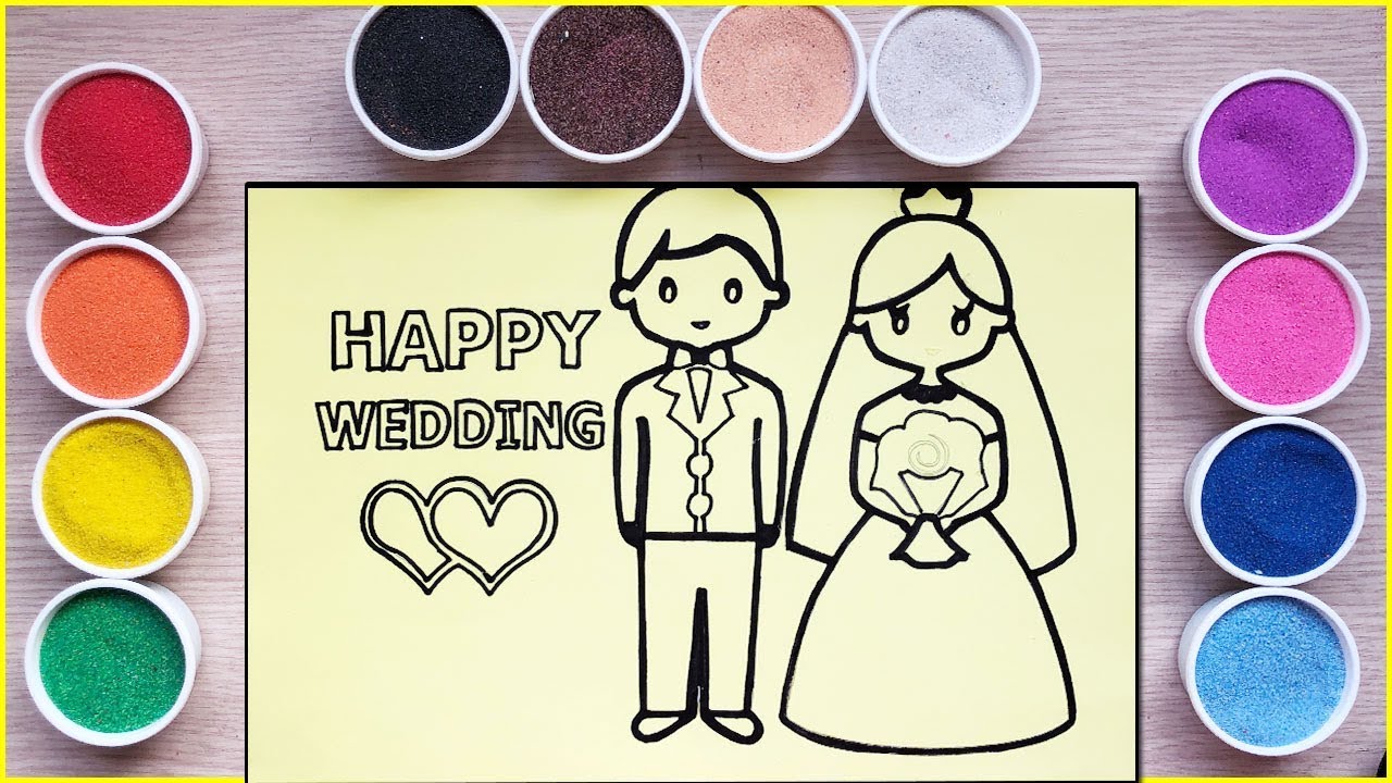 Đồ chơi TÔ MÀU TRANH CÁT CÔ DÂU CHÚ RỂ - Colored sand painting bride and groom toys (Chim Xinh)